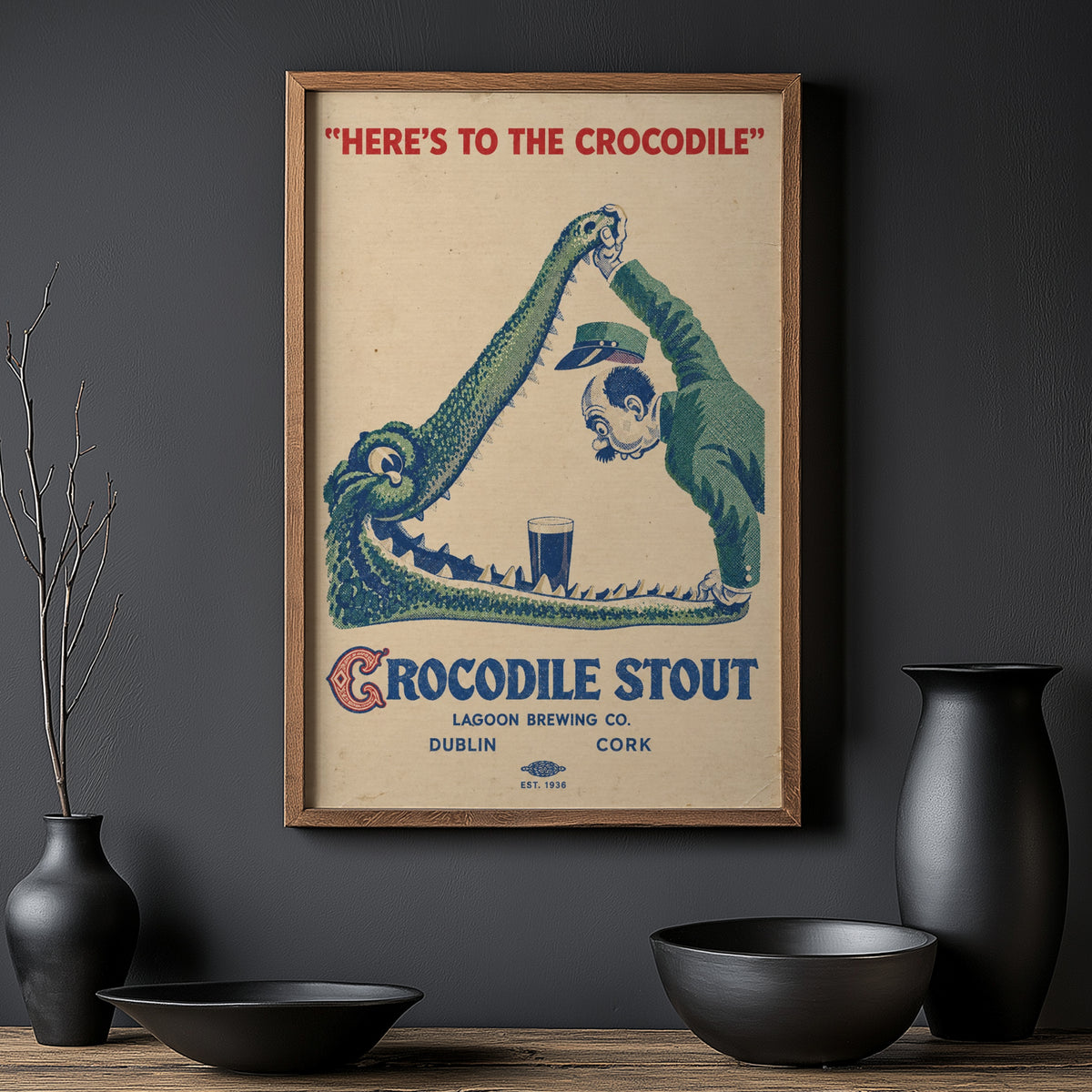 Vintage Crocodile Stout Beer Print, Poster, Pub Wall Art