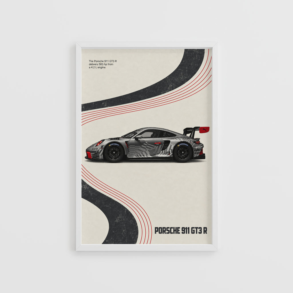 Vintage Porsche 911 GT3 R Print, Racing Wall Art