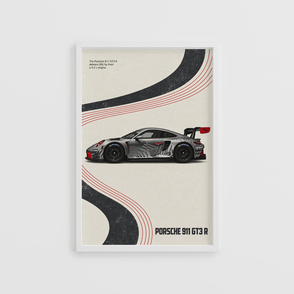 Vintage Porsche 911 GT3 R Print, Racing Wall Art