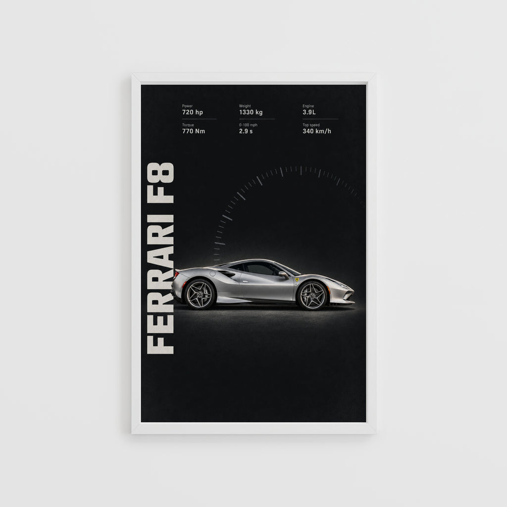 Vintage Ferrari F8 Print, Supercar Wall Art