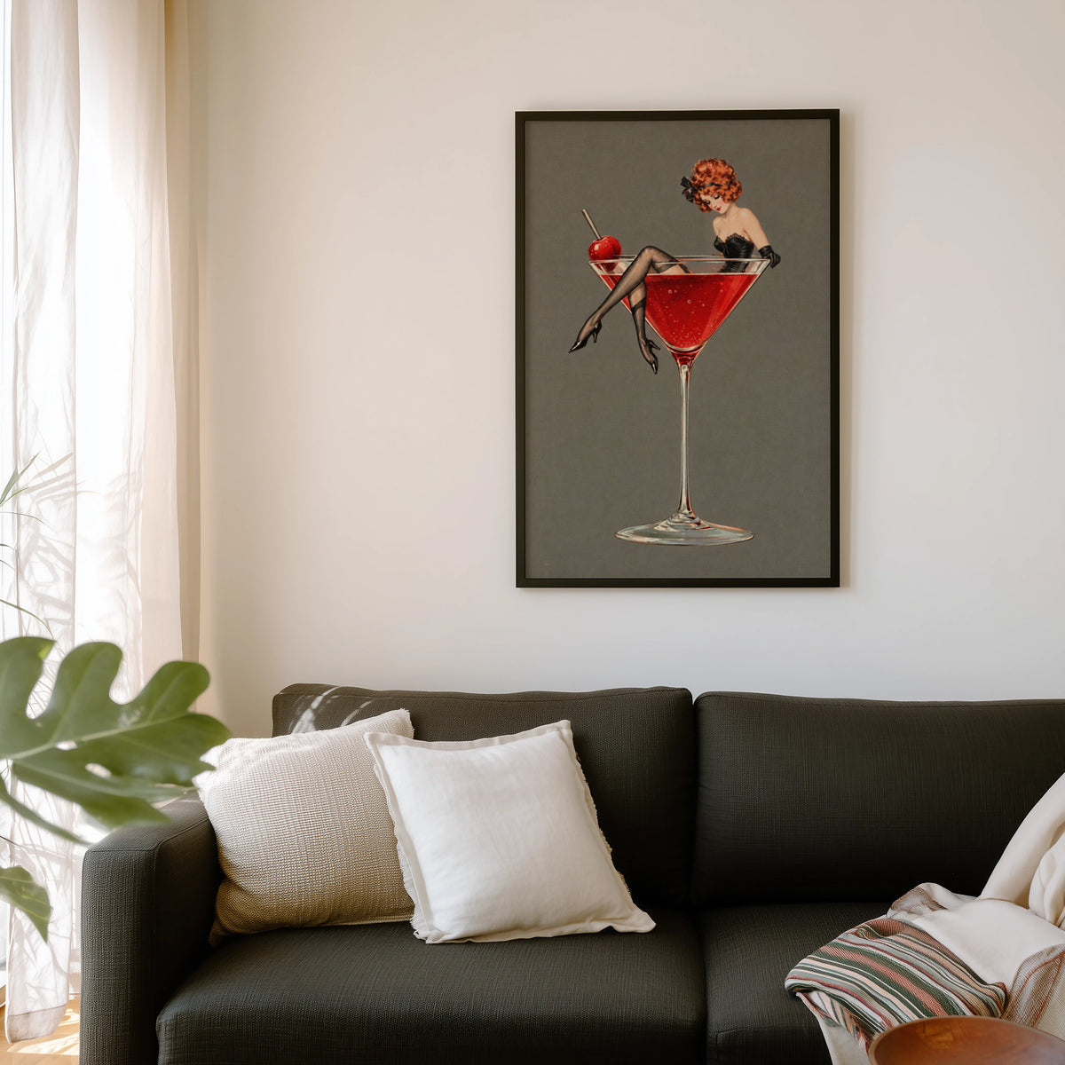 Vintage Cocktail Print Poster, Martini Pin Up Wall Art