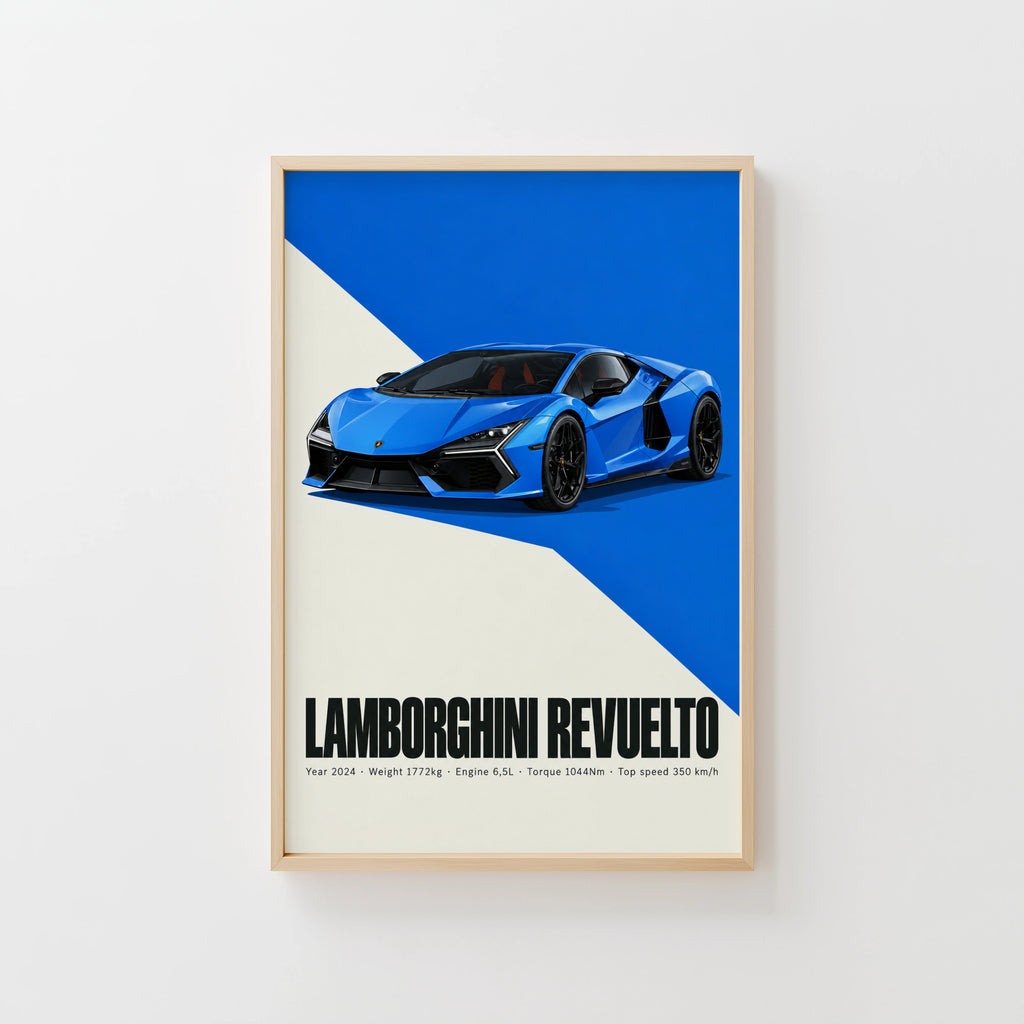 Vintage Lamborghini Revuelto Print, Supercar Art