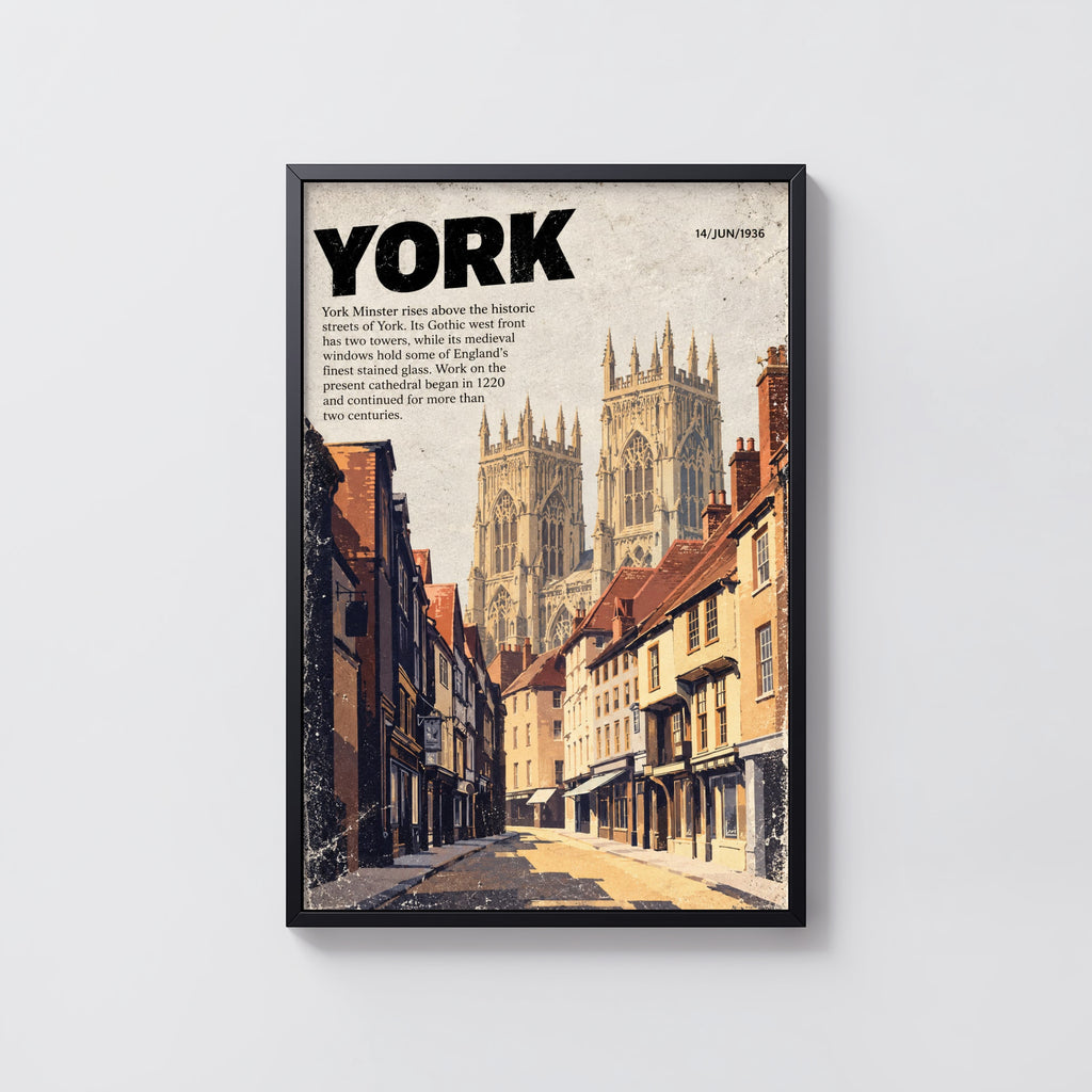 Vintage York Minster Poster, Yorkshire Wall Art