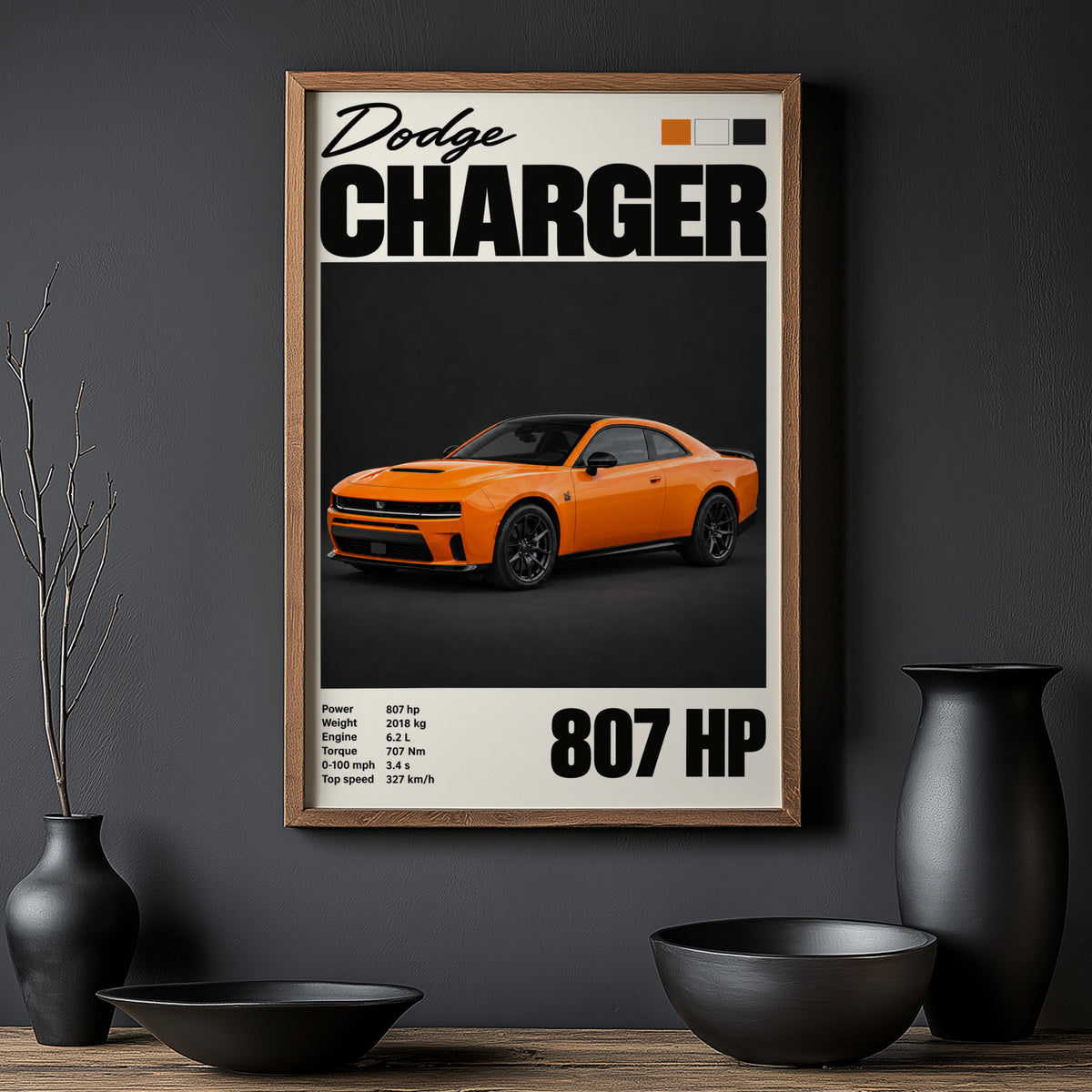 Vintage Dodge Charger Print, Muscle Car Wall Art