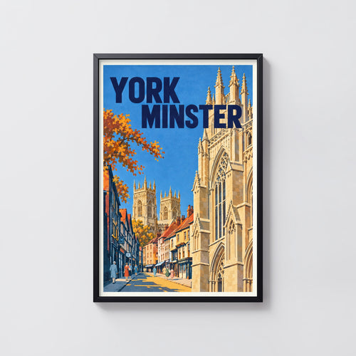 Vintage York Minster Poster, England Travel Wall Art, Print