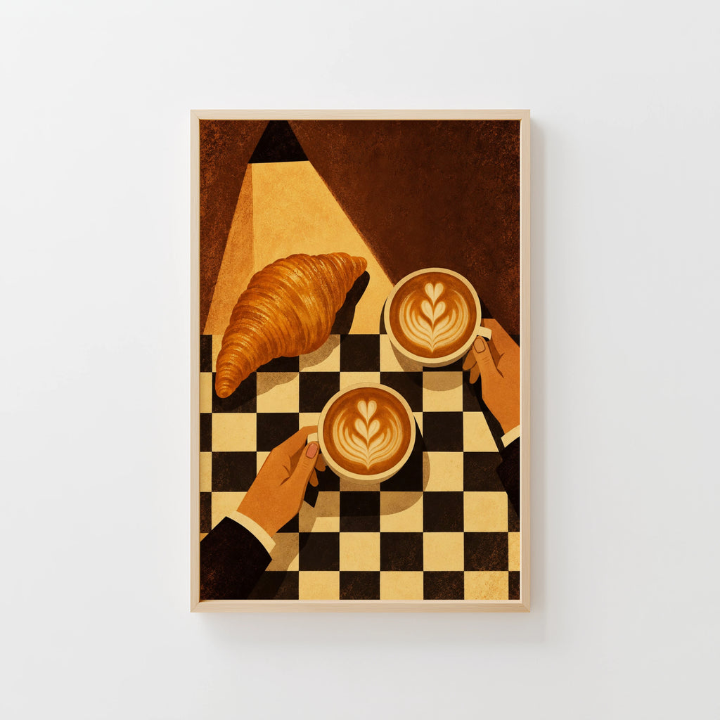 Vintage Coffee Print and Poster, Croissant Cafe Art