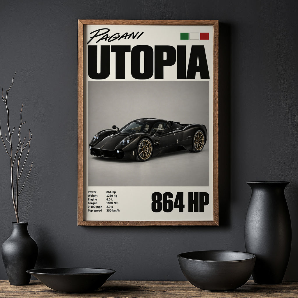 Vintage Pagani Utopia Print, Supercar Wall Art