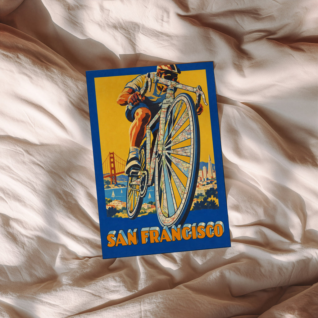 Vintage San Francisco Poster, Cycling Wall Art, Bike Print