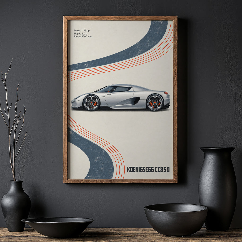 Vintage Koenigsegg CC850 Print, Supercar Wall Art
