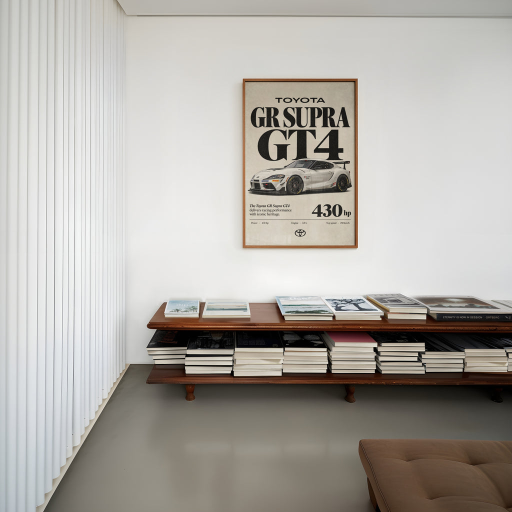 Vintage Toyota Supra GT4 Print, Race Car Wall Art