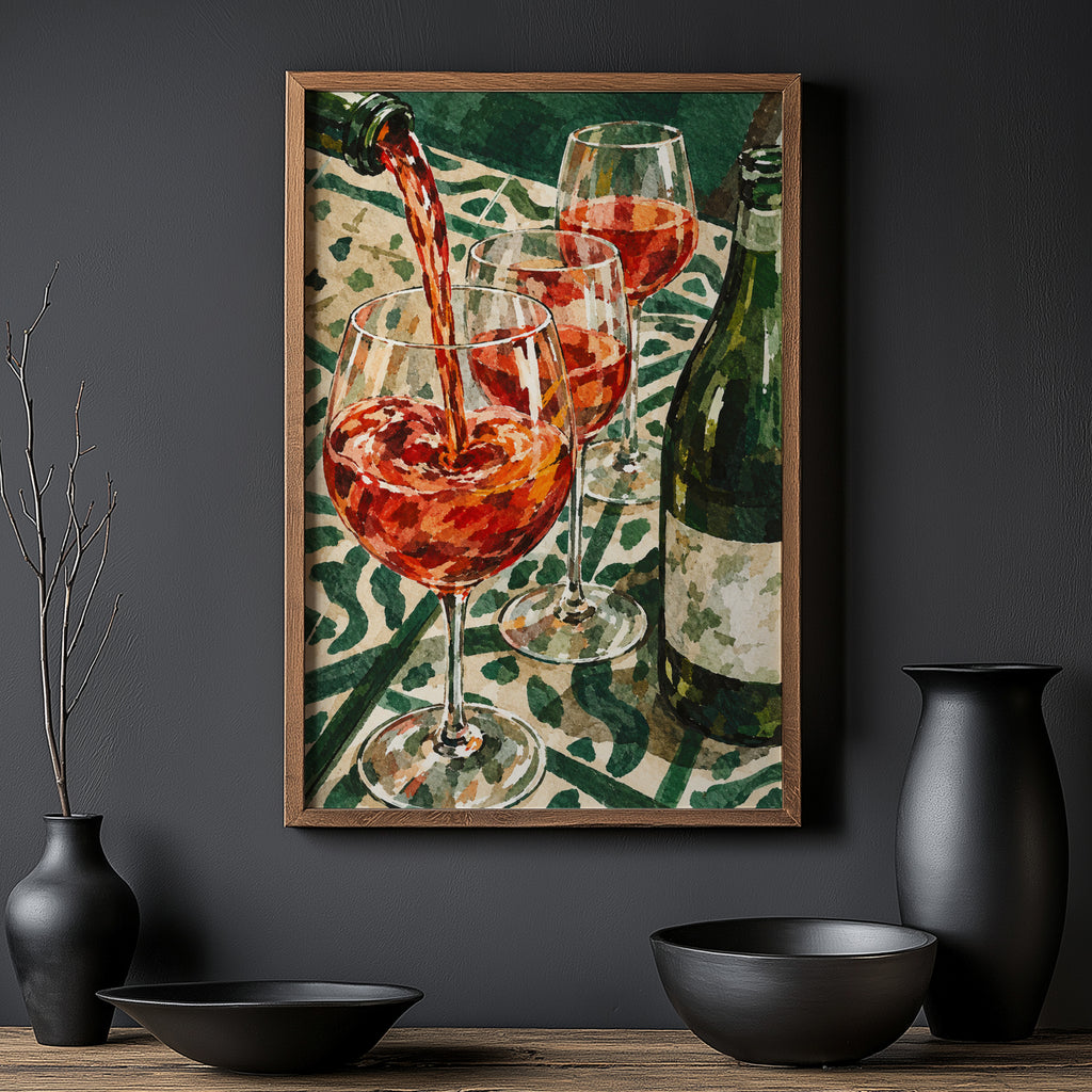 Vintage Wine Print Poster, Rose Wall Art, Kitchen Art