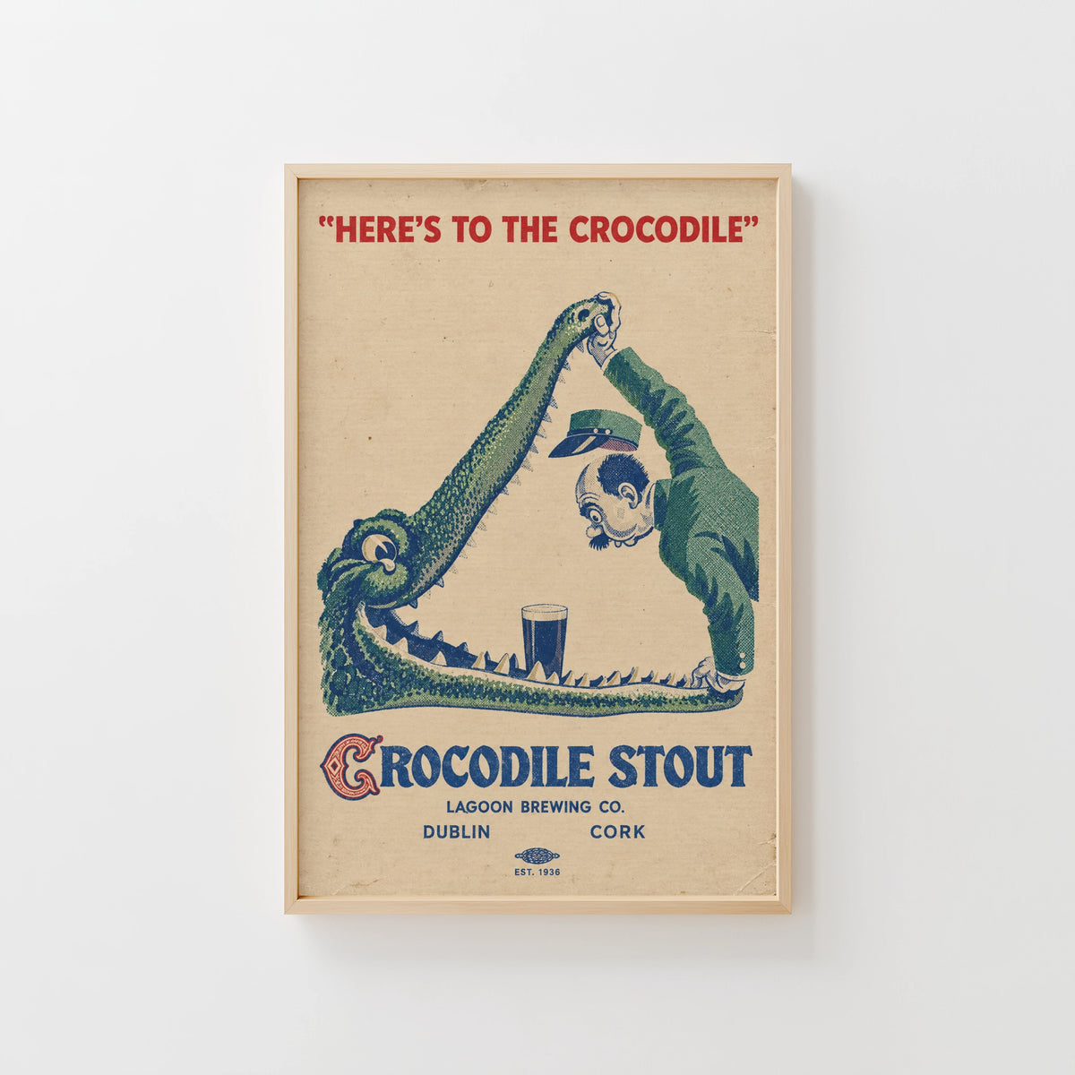 Vintage Crocodile Stout Beer Print, Poster, Pub Wall Art