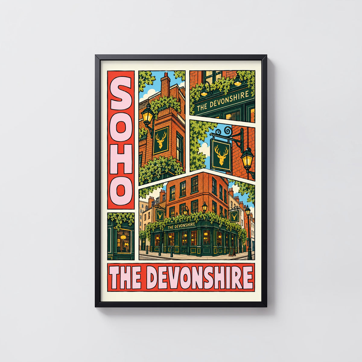 Vintage Soho London Pub Poster, Devonshire Pub Print