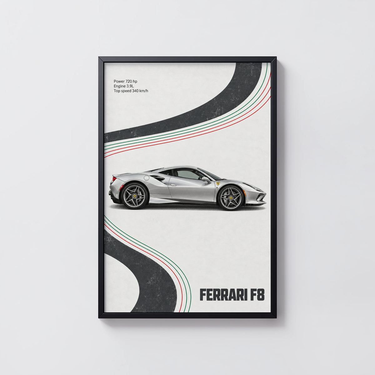 Vintage Ferrari F8 Print, Supercar Wall Art