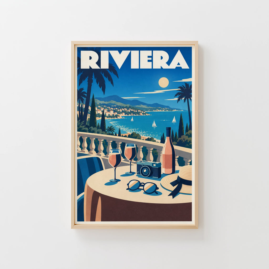 Vintage Riviera Poster, Art Deco Wall Art, Travel Print