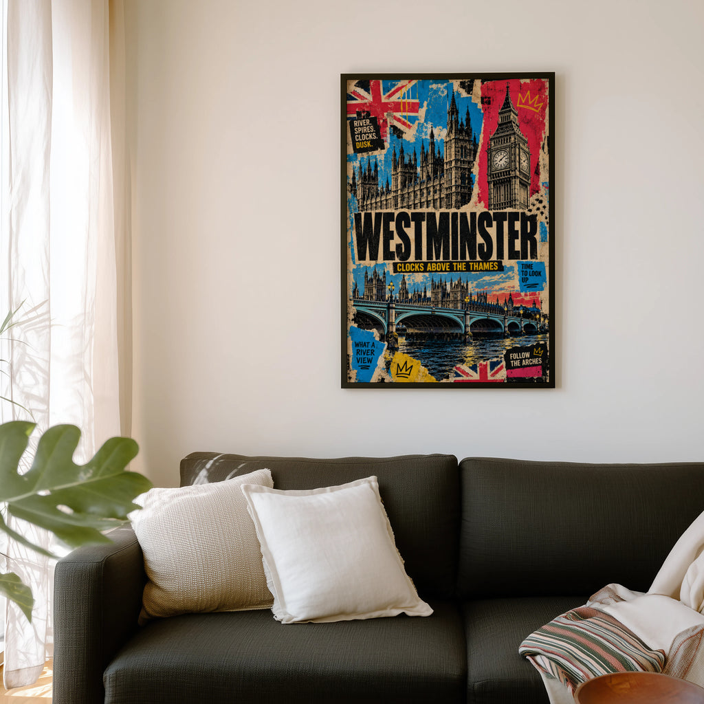 Vintage Westminster London Poster, Big Ben Wall Art Print