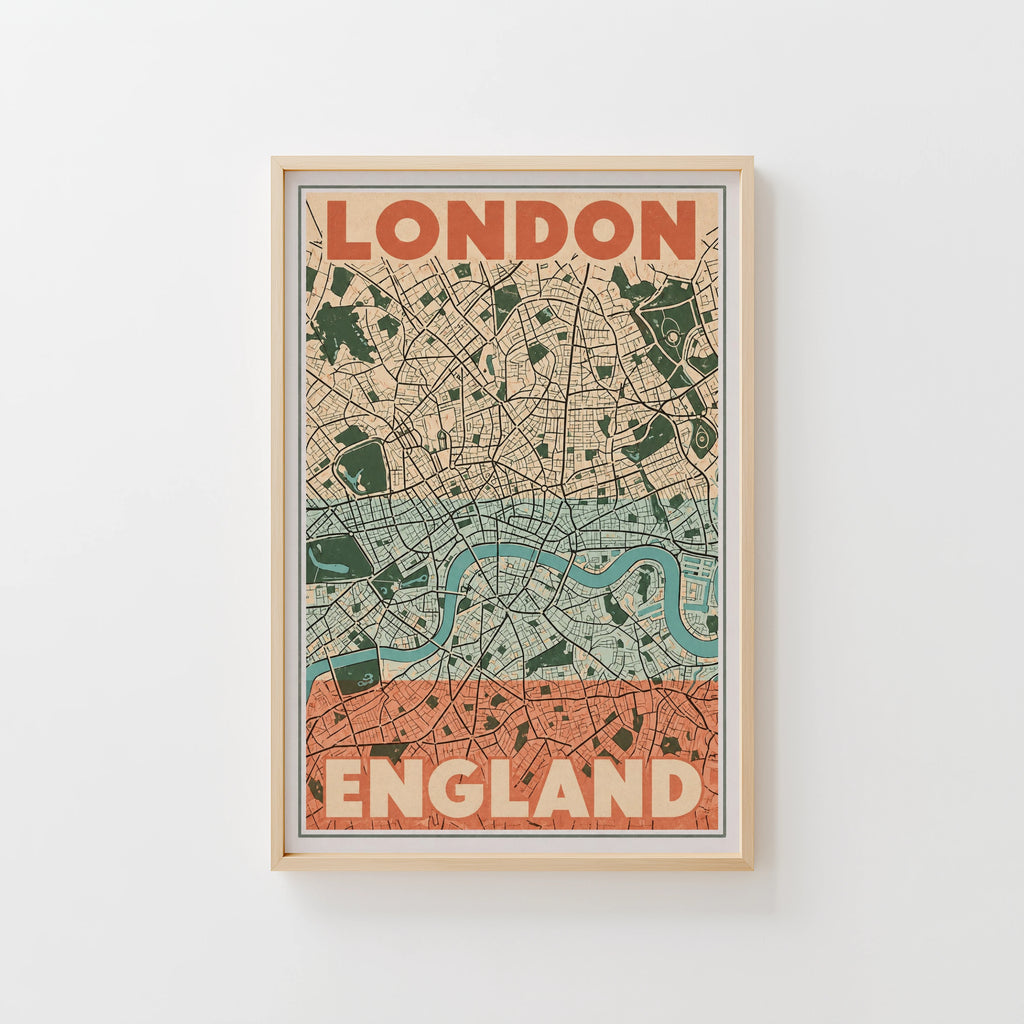 Vintage London Map Poster, England Wall Art, City Print