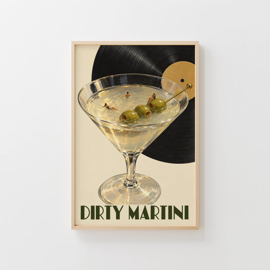 Vintage Dirty Martini Print Poster, Cocktail Wall Art