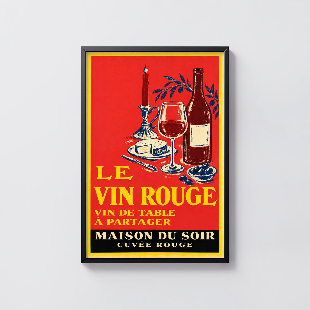 Vintage French Red Wine Print Poster, Kitchen Wall Art