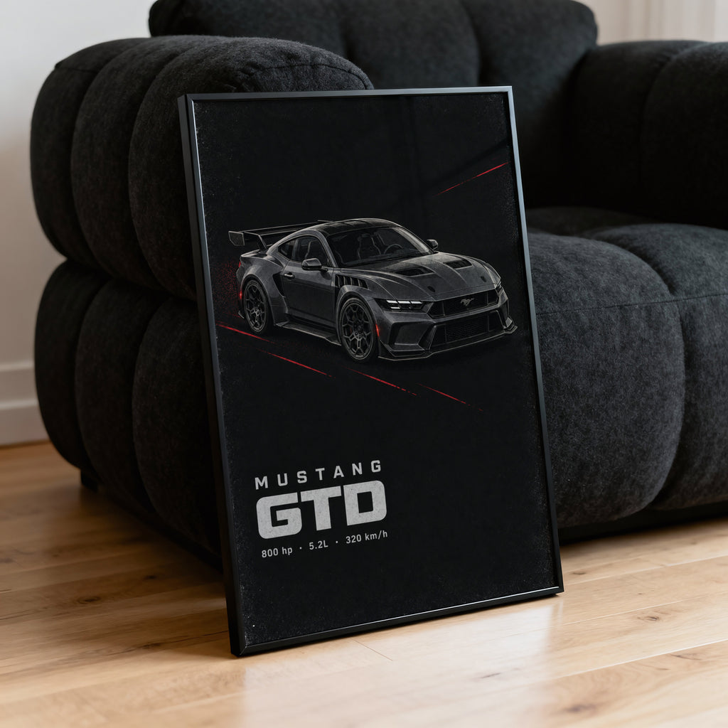 Vintage Mustang GTD Print, Car Wall Art