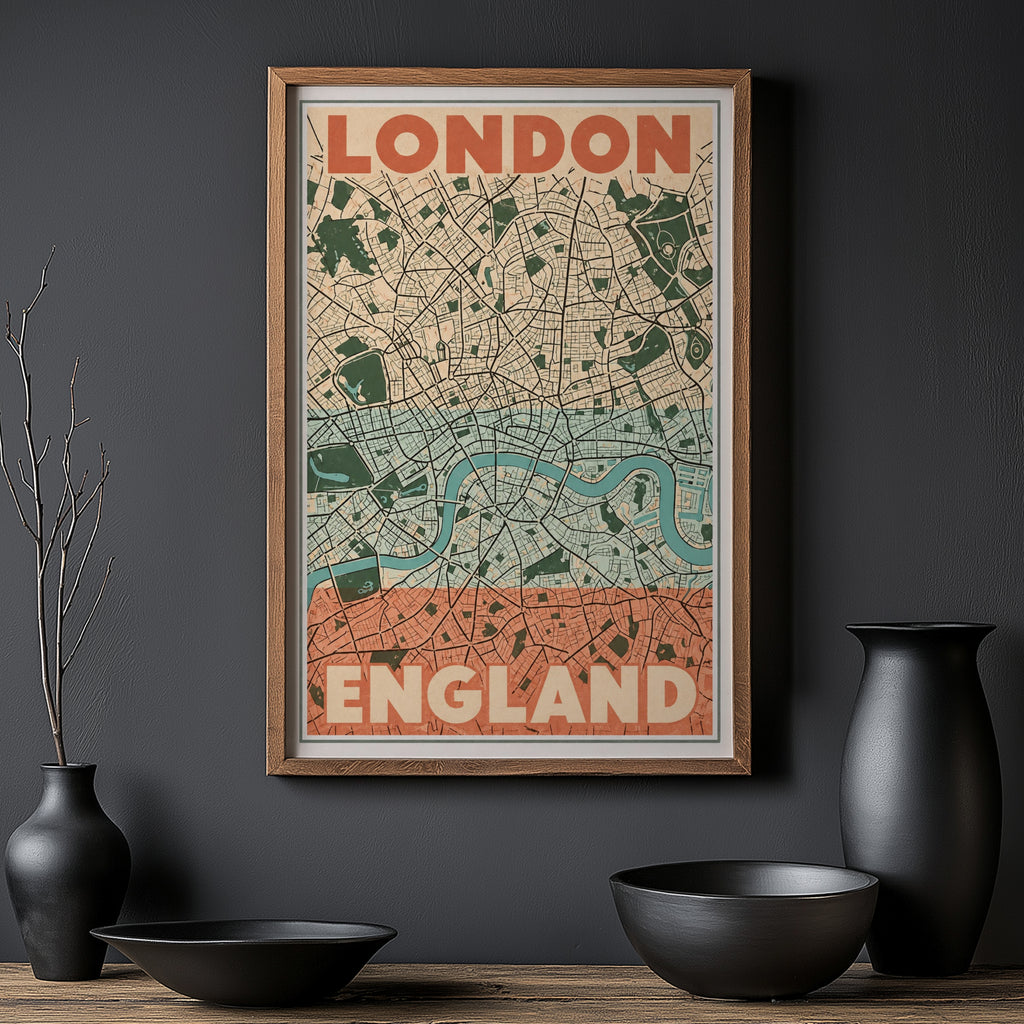 Vintage London Map Poster, England Wall Art, City Print