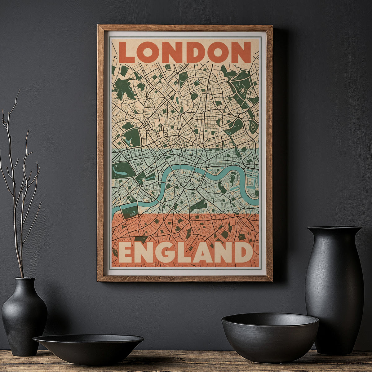 Vintage London Map Poster, England Wall Art, City Print