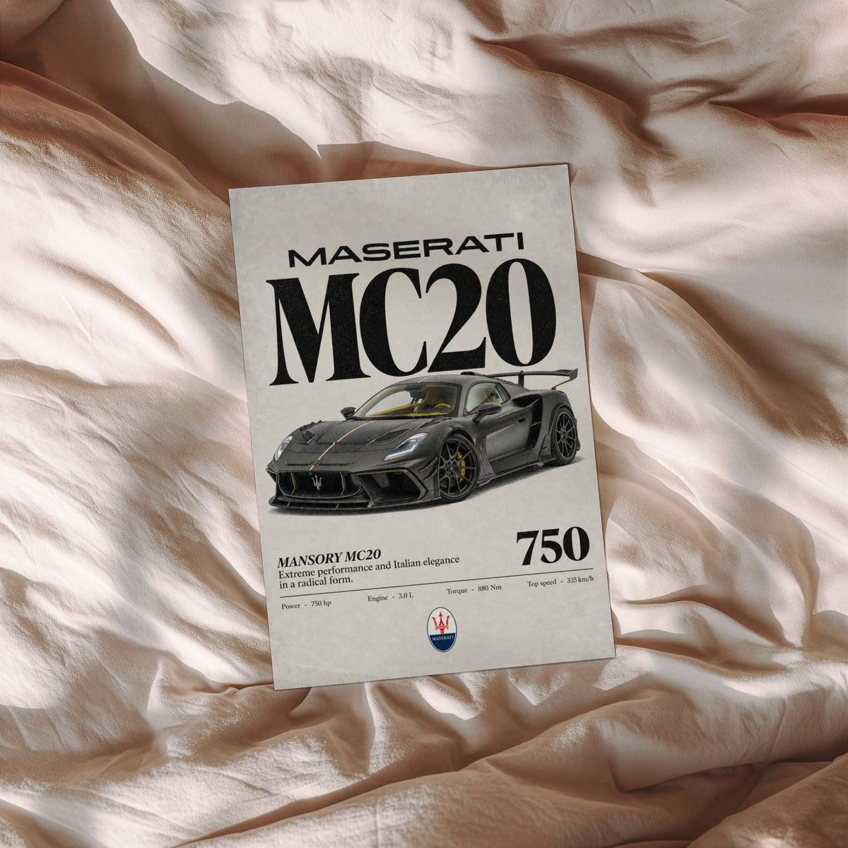 Vintage Maserati MC20 Print, Supercar Wall Art