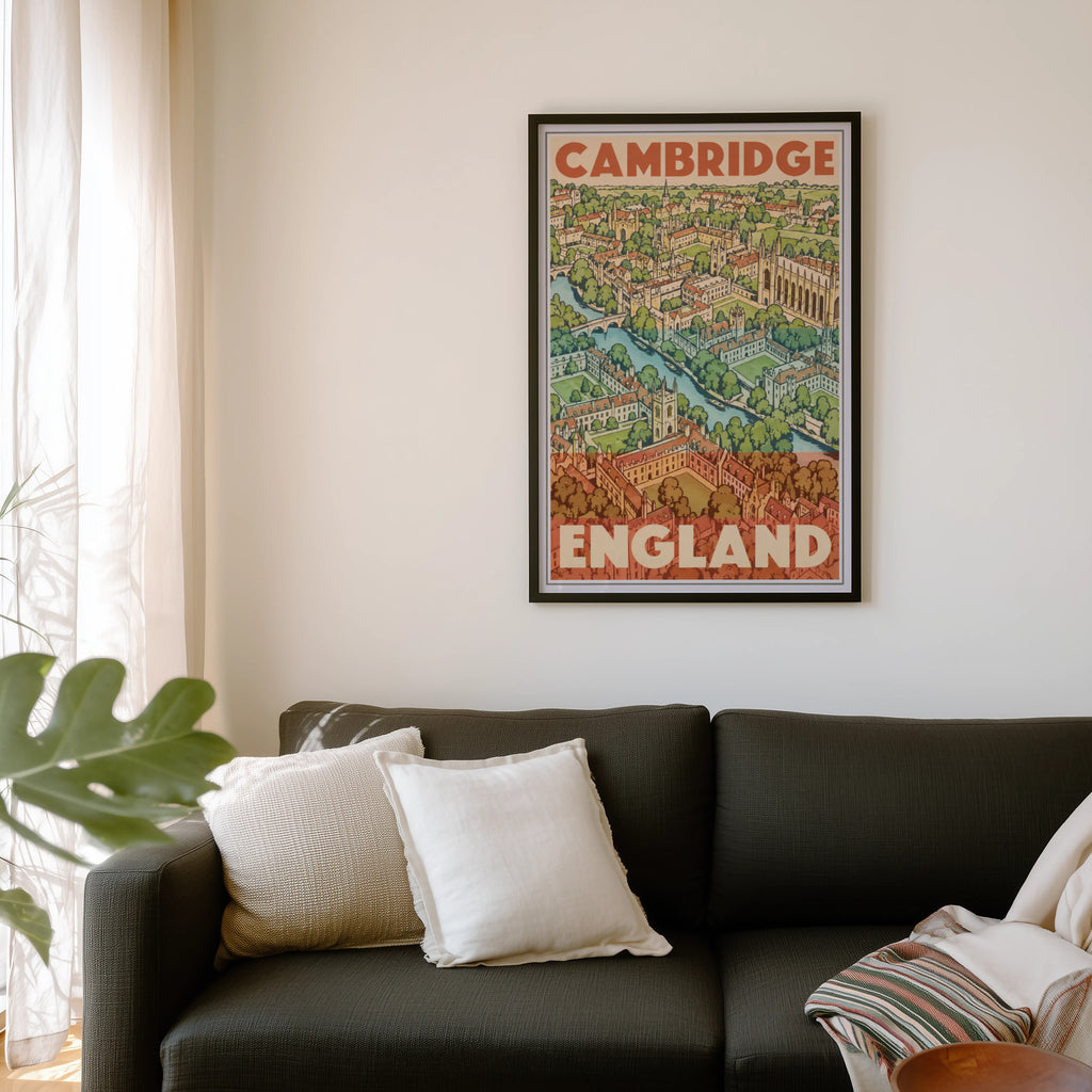 Vintage Cambridge England Poster, Travel Wall Art Print