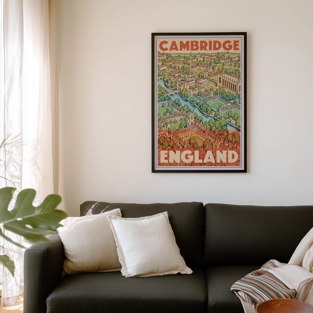 Vintage Cambridge England Poster, Travel Wall Art Print