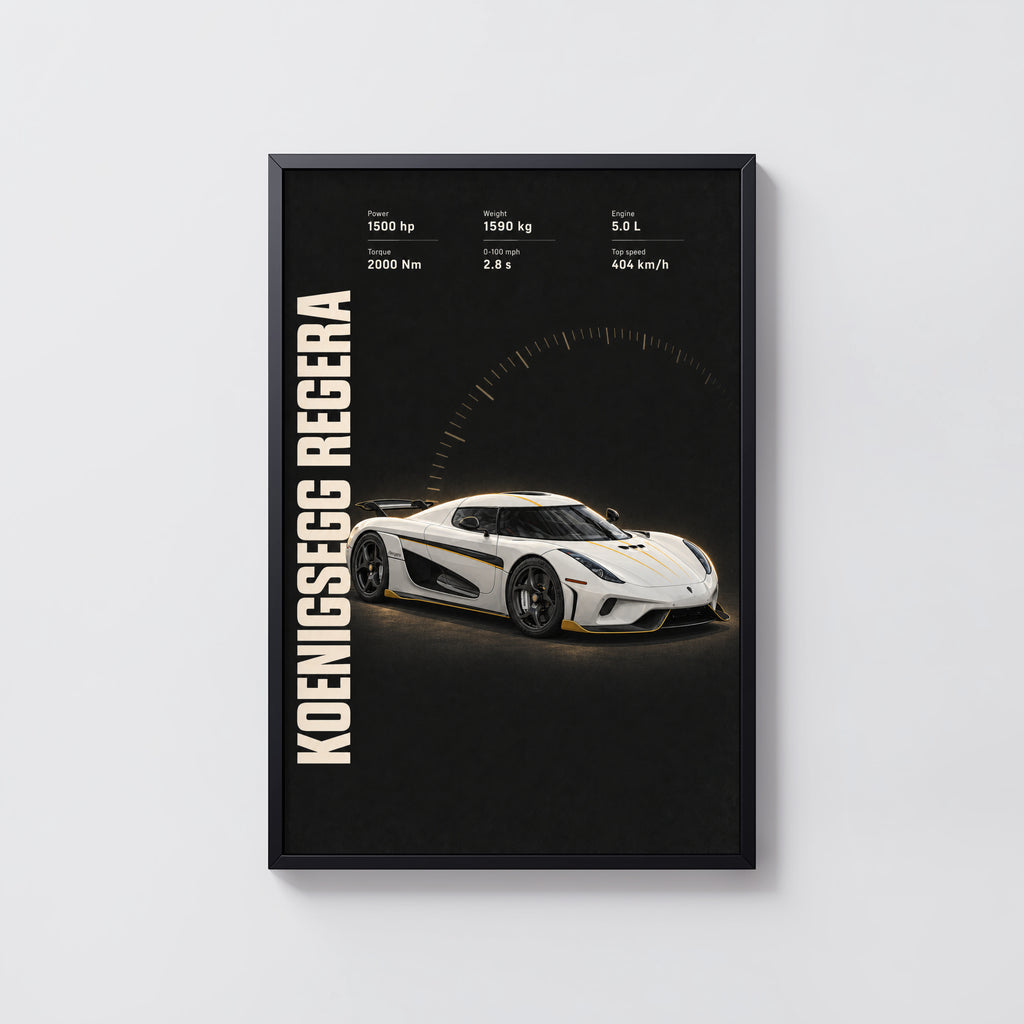 Vintage Koenigsegg Regera Print, Supercar Wall Art