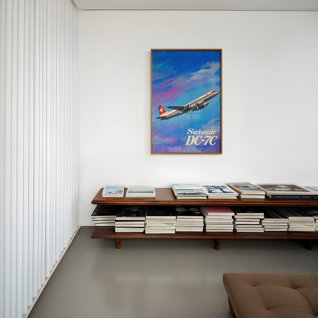 Vintage Swissair DC-7C Poster, Aviation Wall Art, Print