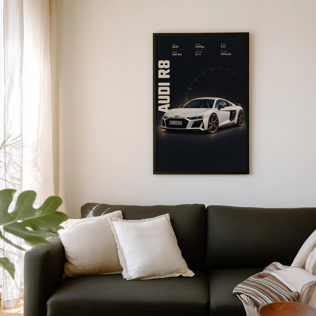 Vintage Audi R8 Print, Supercar Wall Art