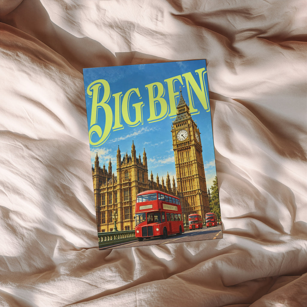 Vintage Big Ben Poster, London Wall Art, Bus Print