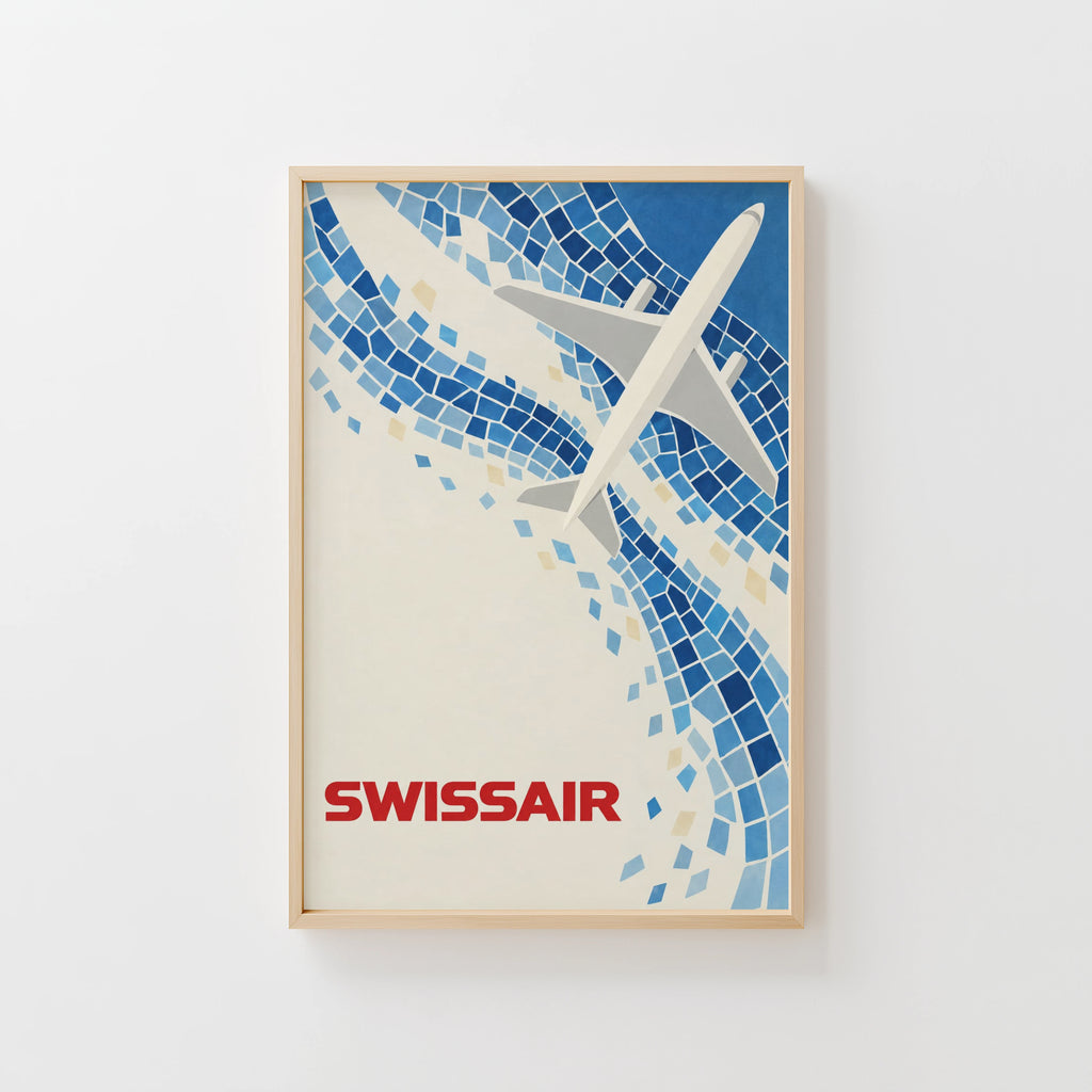 Vintage Swissair Poster, Blue Mosaic Wall Art