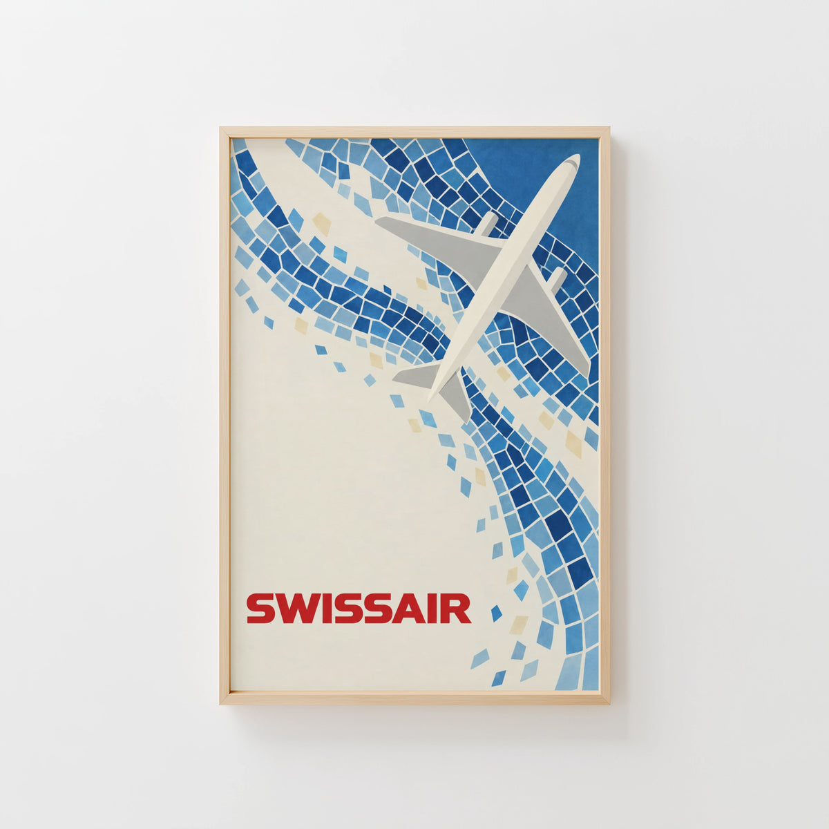 Vintage Swissair Poster, Blue Mosaic Wall Art