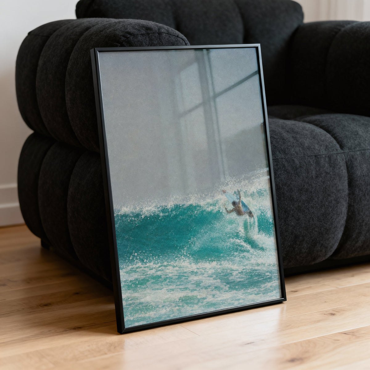 Vintage Surf Print Poster, Turquoise Wave Wall Art