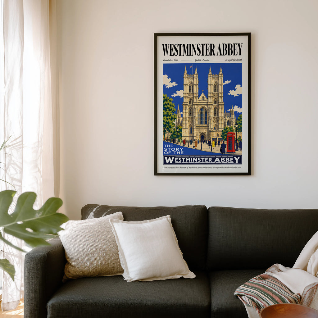Vintage Westminster Abbey Poster, London Wall Art, Print