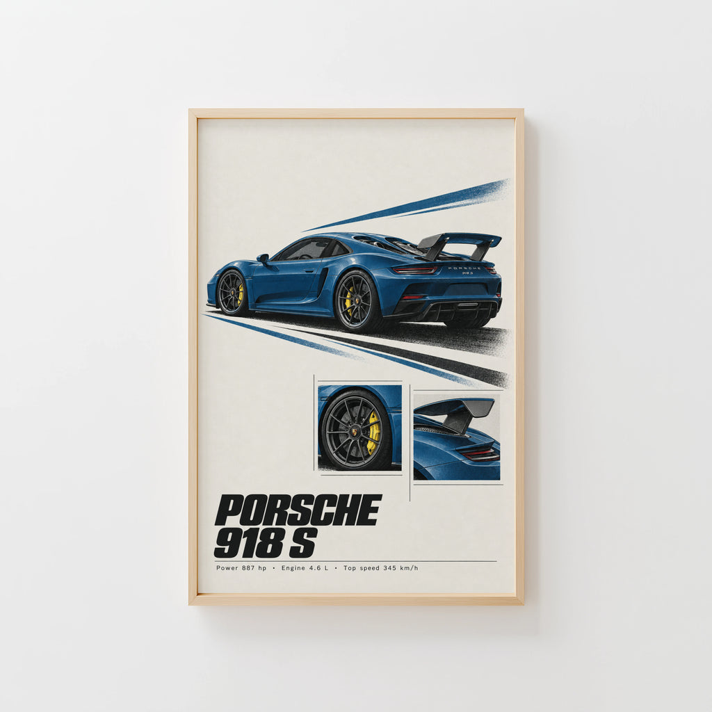 Vintage Porsche 918 S Print, Car Poster, Garage Wall Art