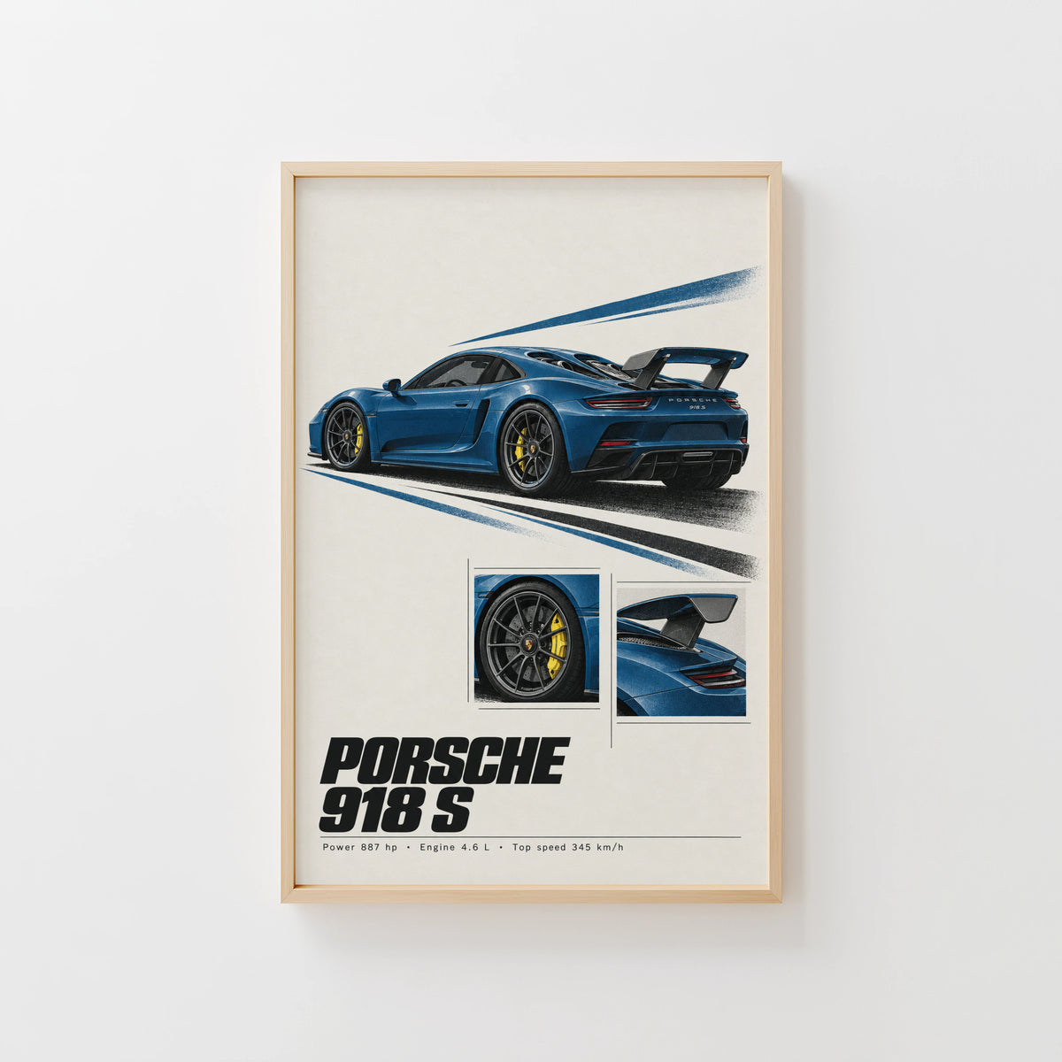 Vintage Porsche 918 S Print, Car Poster, Garage Wall Art
