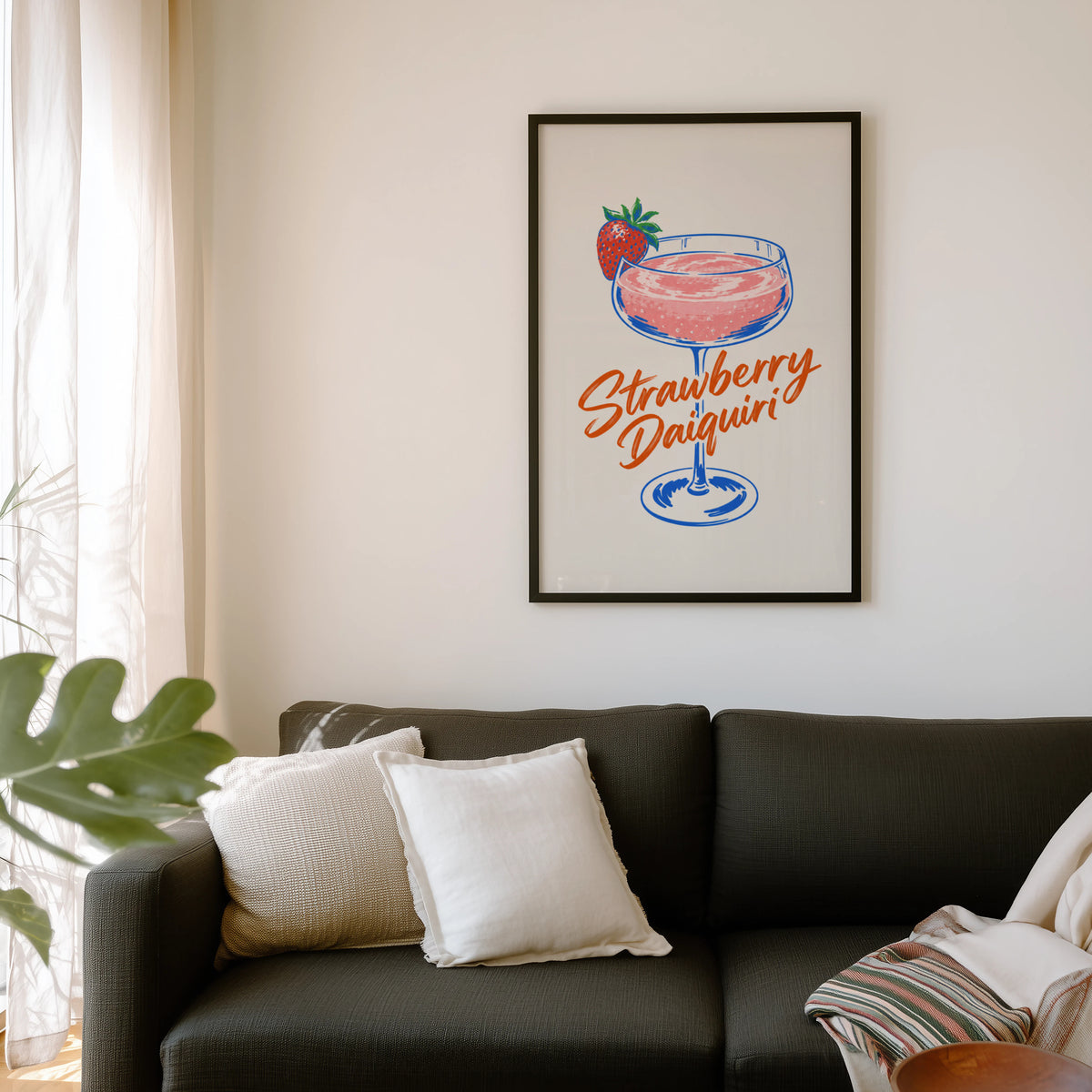 Vintage Strawberry Daiquiri Print Poster, Cocktail Wall Art