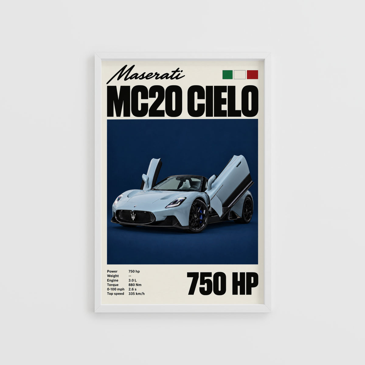 Vintage Maserati MC20 Cielo Print, Car Wall Art