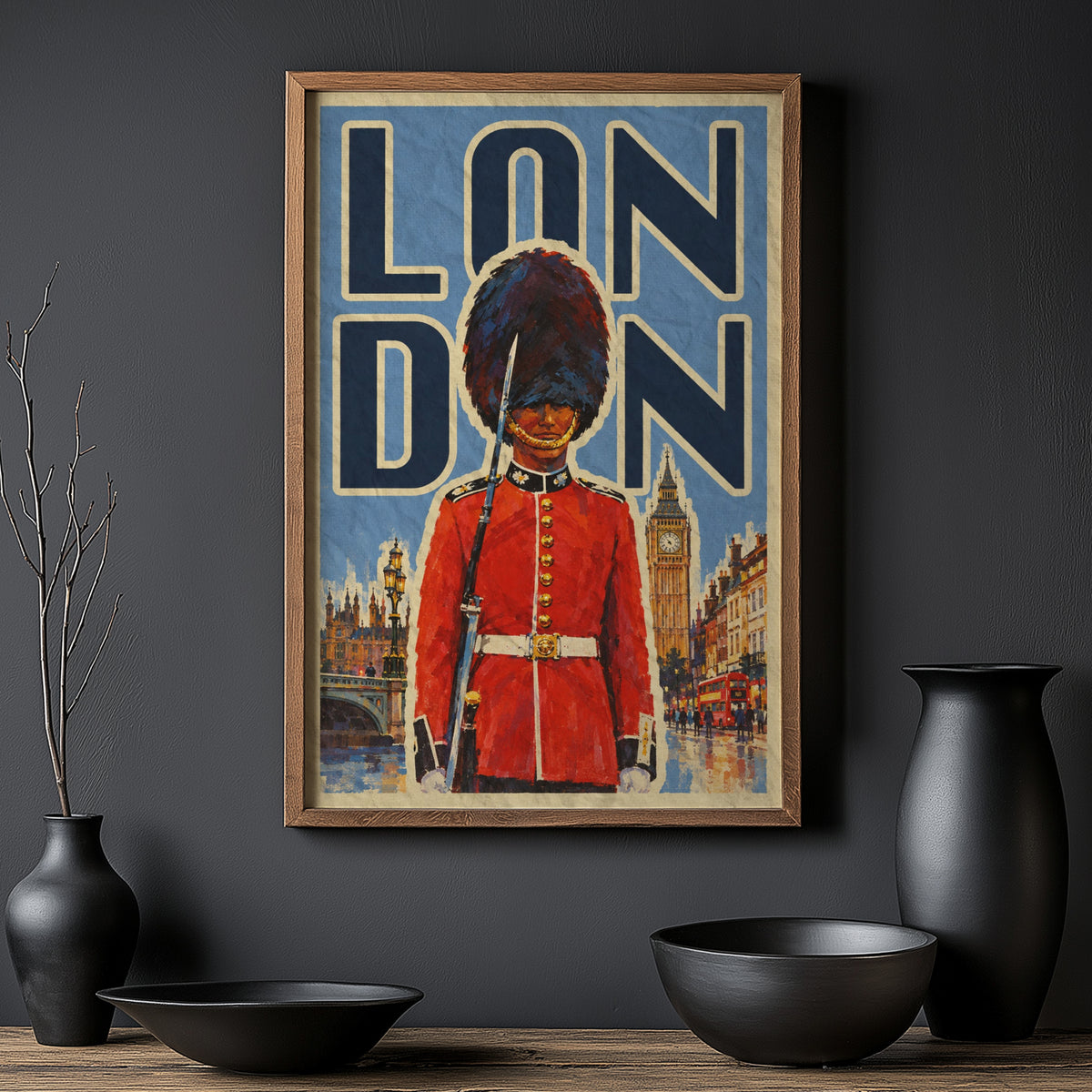Vintage London Poster, Royal Guard Wall Art, Big Ben Print