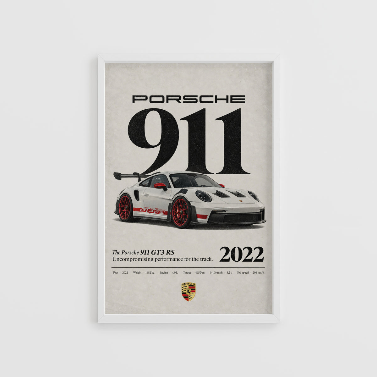 Vintage Porsche 911 GT3 RS Print, Car Poster Wall Art