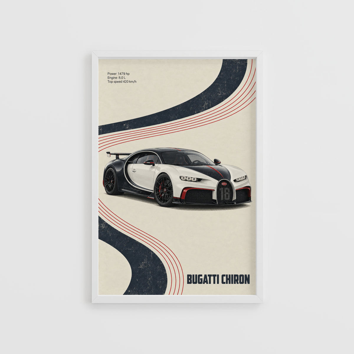 Vintage Bugatti Chiron Print, Supercar Wall Art