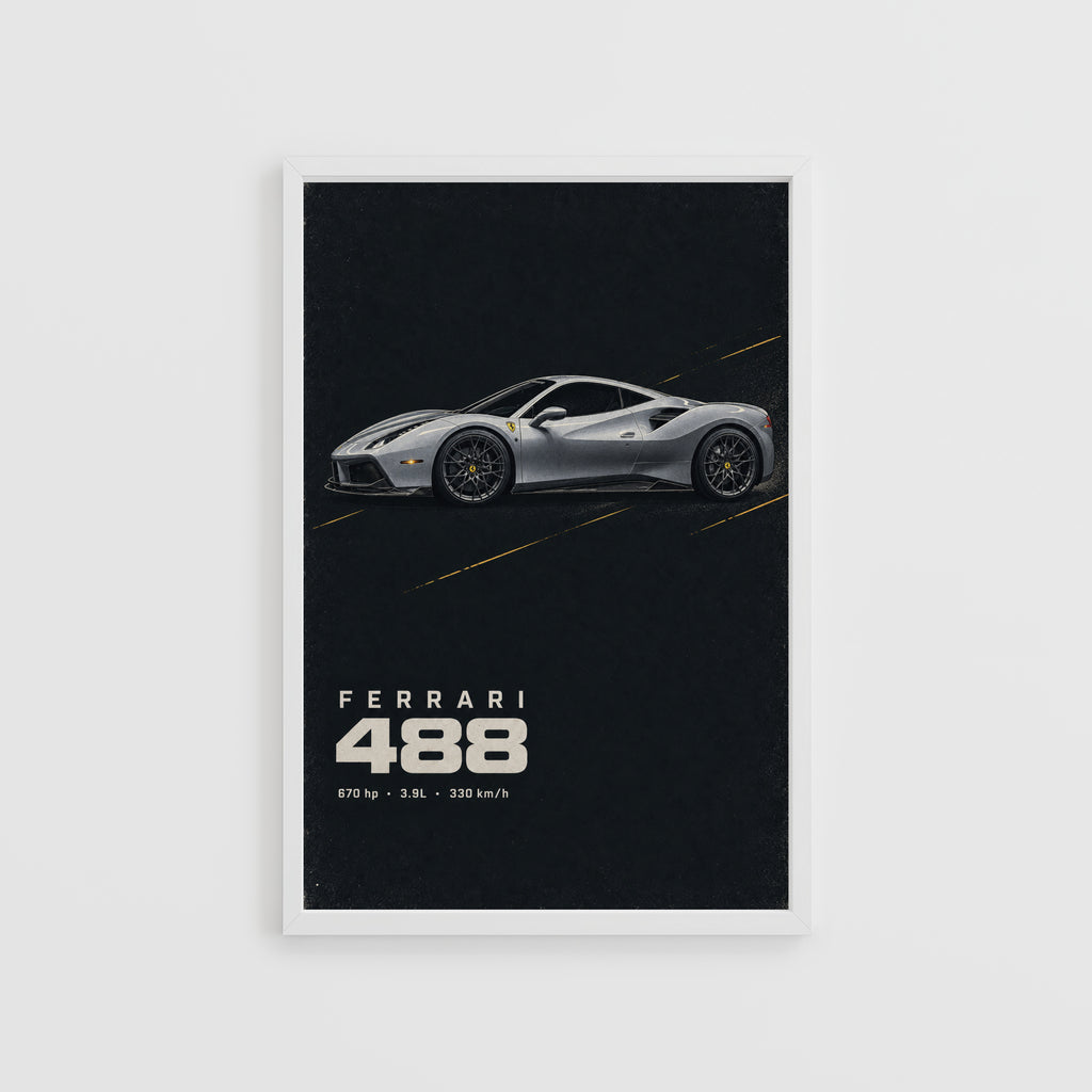 Vintage Ferrari 488 Print, Car Poster, Supercar Wall Art