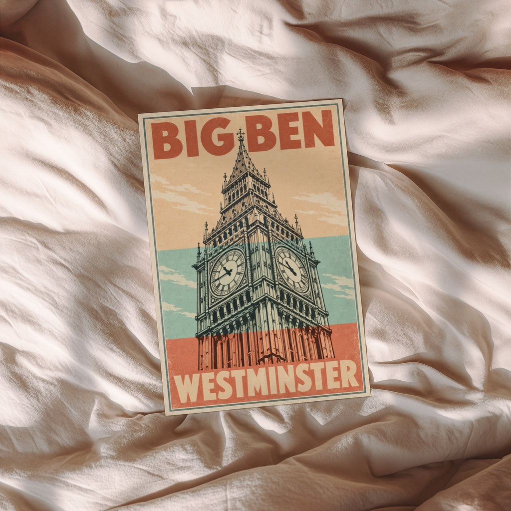 Vintage Big Ben Poster, London Wall Art, Westminster Print