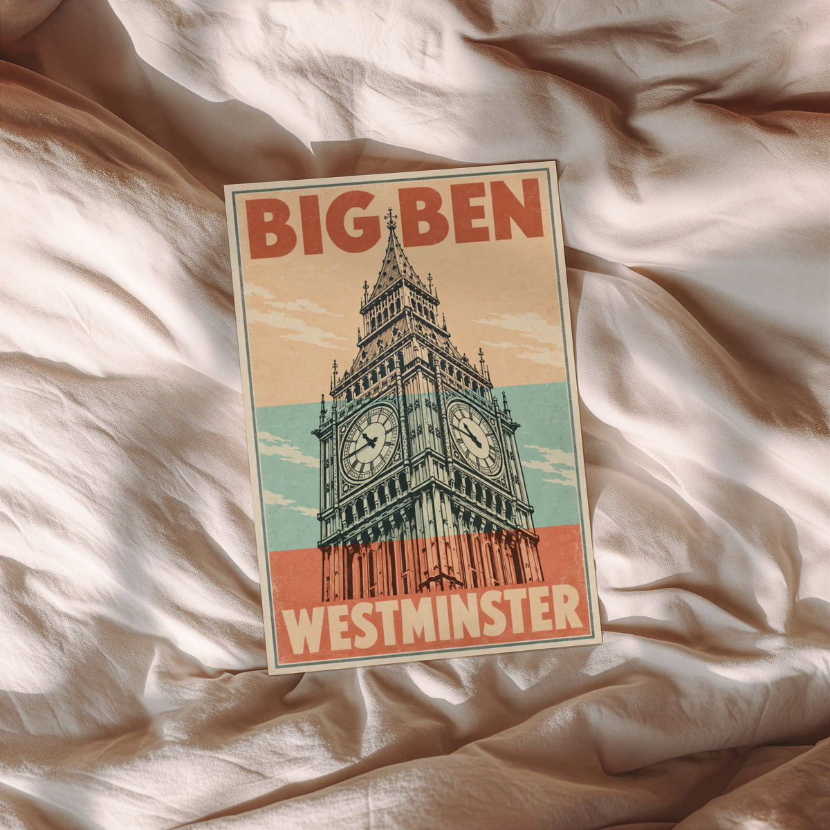 Vintage Big Ben Poster, London Wall Art, Westminster Print