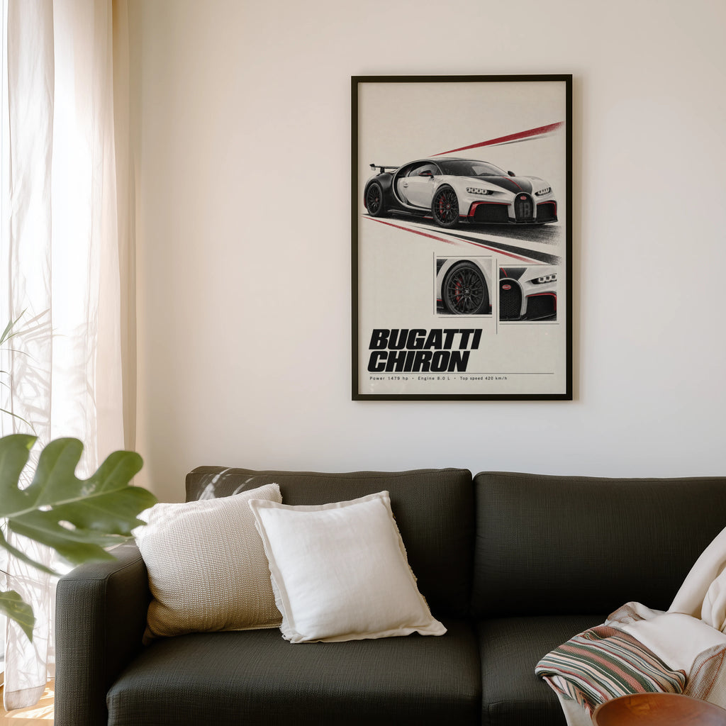 Vintage Bugatti Chiron Print, Supercar Wall Art