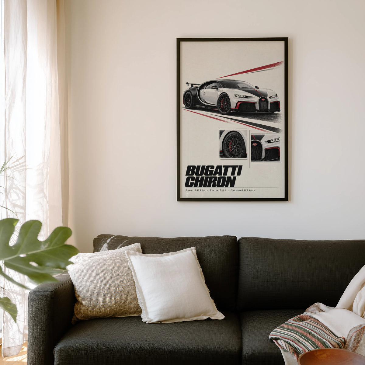 Vintage Bugatti Chiron Print, Supercar Wall Art