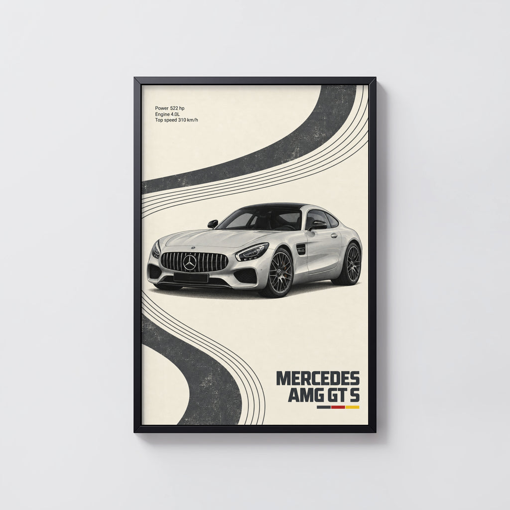 Vintage Mercedes AMG GT S Print, Car Wall Art